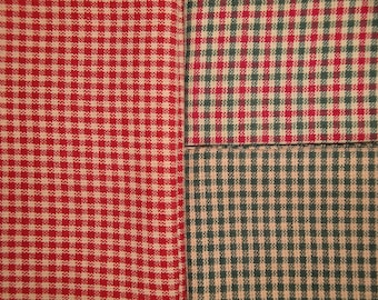 Rustic Woven Holiday Christmas Small Check YARD Bundle of 3 | Primitive Rustic Country Cabin Farmhouse Sewing DIY Home Dercor Fabric