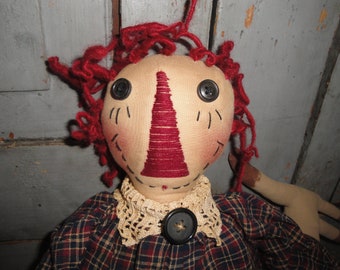 Large Rustic Aged Cloth Fabric Raggedy Ann | Primitive Raggedy Ann Holding Her Cat | Handmade Cloth Doll Home Decor