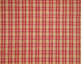 Cotton Homespun Fabric | Red And Tea Dye Plaid Fabric | Quilt Sewing Rustic Primitive Doll Making Home Decor Apparel Fabric | FAT QUARTER