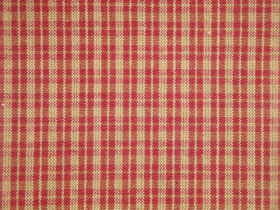 Cotton Homespun Fabric Red and Tea Dye Plaid Fabric Quilt Fabric Sewing  Fabric Rustic Fabric Primitive Fabric Doll Making Fabric 