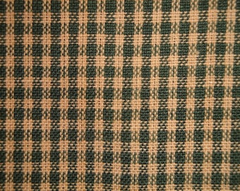 Green And Natural Tan Small Check Homespun Fabric FAT QUARTER | Rag Quilt Doll Making Craft DIY Home Decor Woven Cotton Sewing Fabric