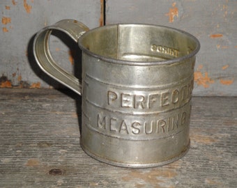 Old Antique Vintage Primitive Tin Perfection Measuring Cup | Farmhouse Rustic Country Cabin Cottage Kitchen Deocr