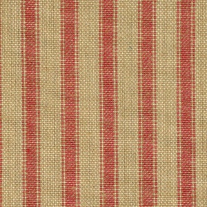 May include: Red and beige striped fabric with a woven texture.