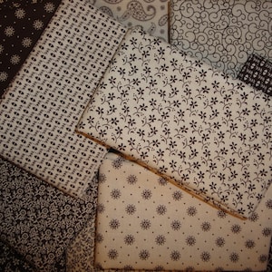 FAT QUARTER BUNDLE Of 16 Remember When Civil War Reproduction Brown And Cream Fabric | Old Primitive Antique Vintage Look Calico Fabric