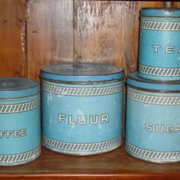 Tin Kitchen Canisters Vintage Set Of 4