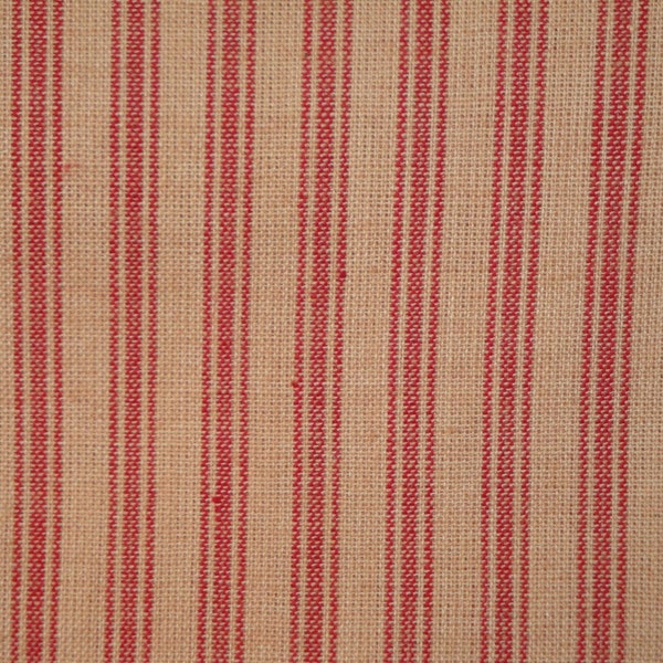 Red And Natural TAN Ticking Stripe Material | Homespun Material | Homespun Ticking |  Cotton Rag Quilt Material | Striped Sewing Material