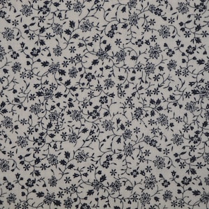 Floral Swirls White Navy Blue Reproduction Calico Quilt Apparel Doll Making Home Decor Fabric | Primitive Old Antique Vintage Look Fabric
