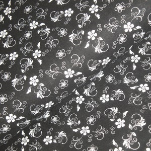 Classic Collection Reproduction Floral Calico Fabric Black White Scroll Flower Primitive Old Antique Vintage Look Fabric FAT QUARTER image 3