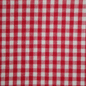 Pu&ograve; includere: Primo piano di un tessuto a quadri rossi e bianchi. Il motivo &egrave; composto da quadrati distanziati in modo uniforme, creando un classico design a quadretti. Il tessuto sembra essere tessuto, con una superficie leggermente strutturata. La combinazione di colori &egrave; rosso brillante e bianco.