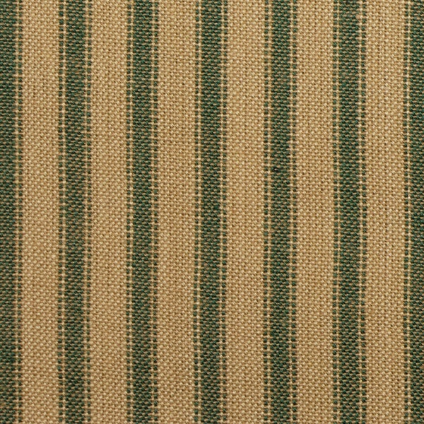 Green Stripe Fabric | Homespun Ticking Fabric | Green And Tea Dye Stripe Ticking Fabric | Primitive Woven Cotton Home Decor Fabric