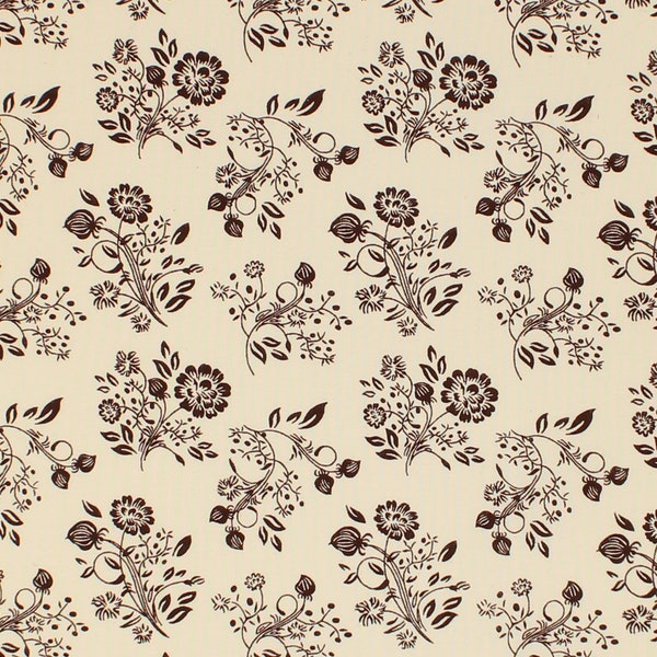 Remember When Civil War Reproduction Cream Cotton Quilt Fabric With Brown Flower Design | Old Primitive Antique Vintage Look Sewing Fabric