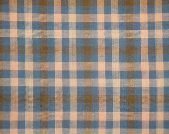 Large Check Homespun Fabric FAT QUARTER | Rag Quilt Fabric | Blue, Natural And Khaki Plaid Fabric | Primitive Country Rustic Sewing Fabric