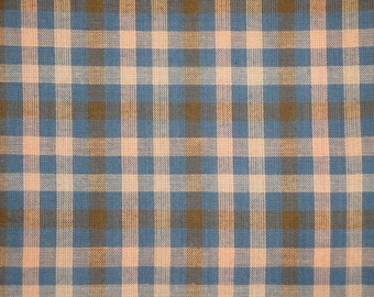 Large Check Homespun Fabric | Cotton Rag Quilt Fabric | Blue Natural Khaki Plaid Fabric | Primitive Country Rustic Sewing Fabric FAT QUARTER