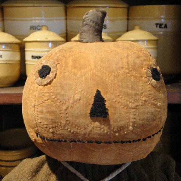 Handmade Vintage Quilt Primitive Pumpkin Head Doll