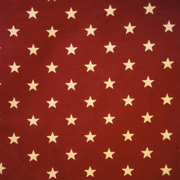 Barn Red  Fabric With Ecru Stars | Primitive Star Cotton Fabric | Home Decor Craft Curtain Doll Making Quilt Sewing Americana Fabric