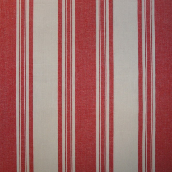 Dunroven House Farmhouse Red And White Awning Stripe Woven Cotton Homespun Fabric | Apparel Bedding Curtain Home Decor DIY Sewing Fabric