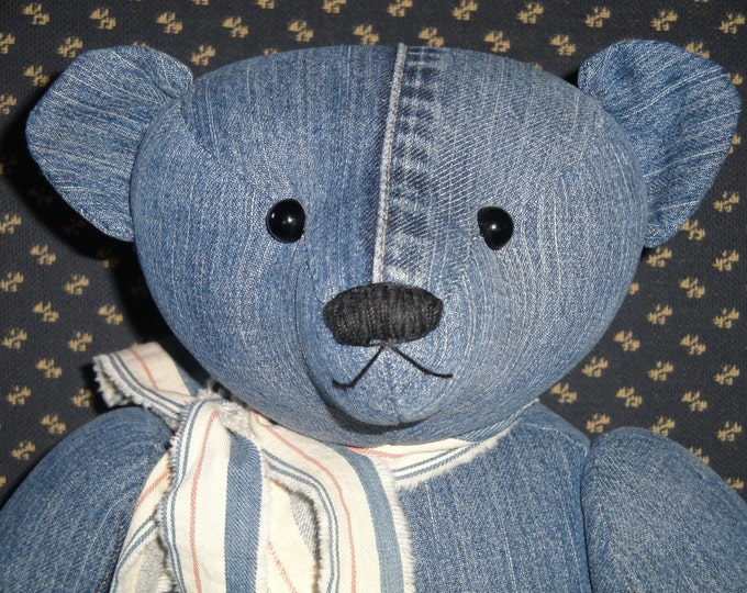 Denim Bear Blue Jean Bear Jointed Bear Handmade Bear Recycled Denim