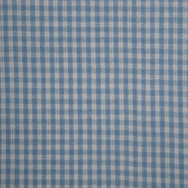 Dunroven House Light Blue White Woven Cotton Small Check Homespun Fabric | Primitive Rustic Cabin Farmhouse Check Home Decor Cotton Fabric