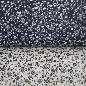 Floral Swirls Vines Navy Blue White Reproduction Calico Quilt Home Decor Fabric | Primitive Antique Vintage Look Fabric FAT QUARTER BUNDLE