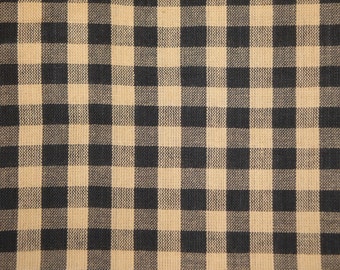 Cotton Homespun Black And Natural Large Check Fabric | Farmhouse Cabin Curtain Quilt Fabric | Rustic Primitive Check Fabric | FAT QUARTER
