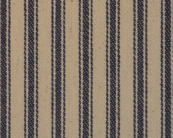 Roc Ion Blue Stripe Material | Vintage Inspired Blue Ticking Material | Primitive Cotton Twill Ticking Material | Railroad Stripe Material