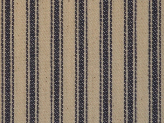 Blue Ticking Stripe Material FAT QUARTER | Vintage Inspired Blue Ticking Material | Primitive Cotton Twill Ticking Material