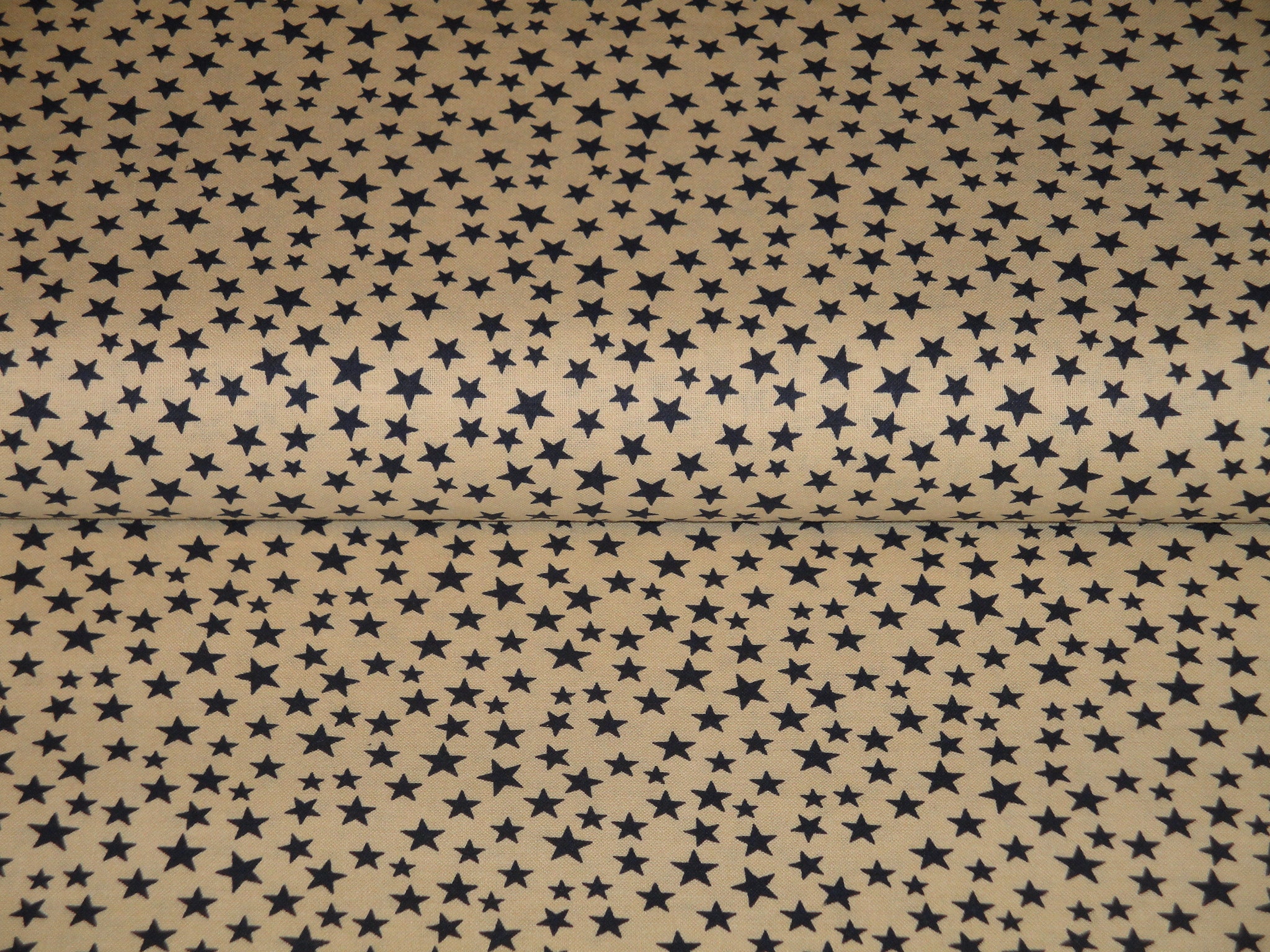 Textile Star Cotton Star Fabric | Scattered Star Fabric | Tan and Navy Star Fabric ...