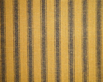 Homespun Mustard Black Woven Ticking Fabric REMNANT 14 x 44 | Cotton Ticking Striped Fabric | Primitive Fabric | Cotton Quilt Fabric