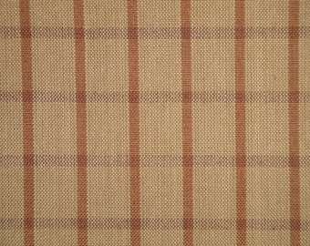 Tea Dye And Brown Window Pane Plaid Homespun Fabric | Primitive Rustic Country Woven Cotton Home Decor Apparel Sewing Fabric | FAT QUARTER