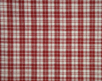 Red And Cream Multi Pane Plaid Primitive Cotton Homespun Fabric | Farmhouse Rustic Cabin Country Plaid Home Decor Sewing Fabric FAT QUARTER