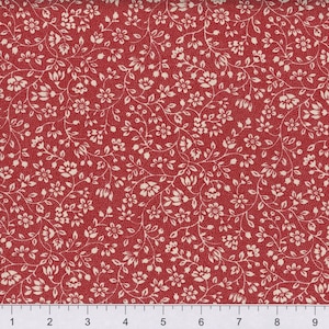 Floral Red White Dots Vines Reproduction Quilters Calico Quilt Home Decor Fabric | Primitive Old Antique Vintage Look Fabric FAT QUARTER