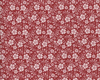 Floral Swirls Red White Reproduction Calico Sewing Quilt Apparel Doll Making Home Decor Fabric | Primitive Old Antique Vintage Look Fabric