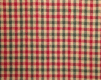 Red Green Natural Check Woven Cotton Homespun Fabric | Primitive Christmas Country Rustic Farmhouse Home Decor Apparel Fabric | FAT QUARTER