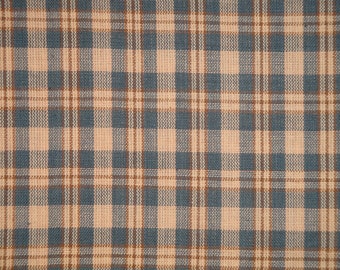 Blue Plaid Fabric | Cotton Homespun Fabric | Blue, Khaki And Natural Small Plaid  Fabric | Primitive Plaid Fabric | Cotton Sewing Fabric