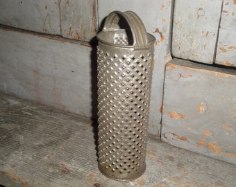 Vintage Antique Old Round Tin Grater Round Strap Handle Rolled Edges | Primitive Rustic Country Farmhouse Kitchen Collectible Tin Grater