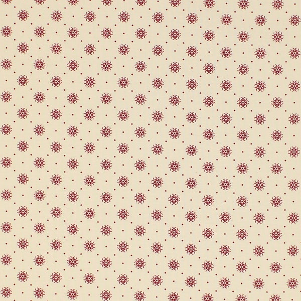 Remember When Civil War Reproduction Cream Calico Cotton Quilt Fabric With Red Design | Old Primitive Antique Vintage Look Sewing Fabric