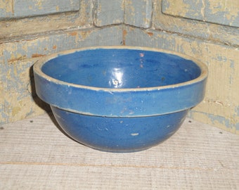 SMALL 6 Inch One Pint Primitive Blue Crock Stoneware Bowl | Kitchen Farmhouse Rustic Cabin Kitchen Collectible