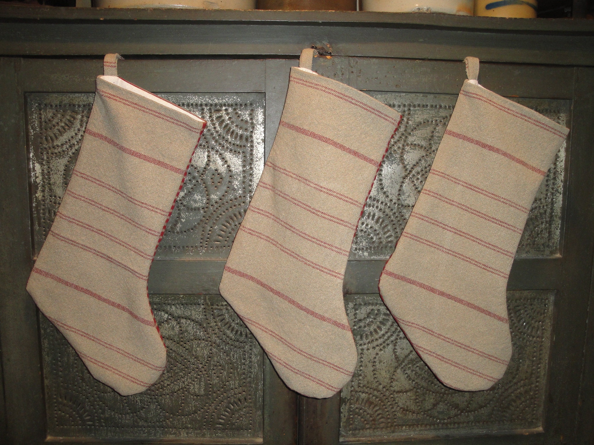 Primitive Christmas Stocking Made From Family Heirloom Weavers Red and ...