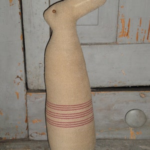 Primitive Handmade Red Stripe Woven Grain Sack Fabric Rabbit ...