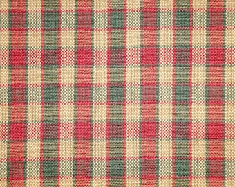 Holiday Plaid Primitive Cotton Homespun Sewing Fabric | Green Red Tea Dye Plaid Home Decor Fabric | Cotton Quilt Fabric | 1 FAT QUARTER