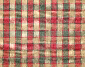 Holiday Plaid Primitive Cotton Homespun Sewing Fabric | Green Red Tea Dye Plaid Home Decor Fabric | Cotton Quilt Fabric | Home Decor  Fabric