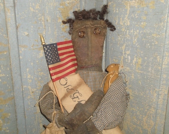Americana Doll | Black Cloth Doll | Primitive Doll | Old Glory Doll | Patriotic Doll | Doll Holding American Flag