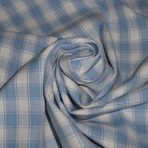 Dunroven House Light Blue White Woven Cotton Large House Check Homespun Fabric | Primitive Rustic Cabin Farmhouse Check Home Decor Fabric
