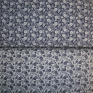 Floral Swirls Blue White Cotton Quilt Apparel Home Decor Sewing Fabric | Primitive Old Antique Vintage Look Calico Fabric Eighth Yard Bundle
