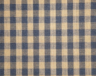 Dunroven House Medium Check Navy Tea Dye Primitive Woven Cotton Homespun Fabric | Cabin Farmhouse Rustic Home Decor Fabric Remnant 19 x 44