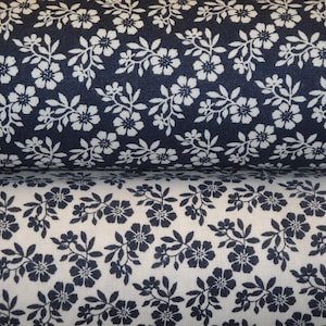 Florals Swirls Blue White Flower Reproduction Calico Quilt Apparel Fabric | Primitive Old Antique Vintage Look Fabric YARD BUNDLE Of 2