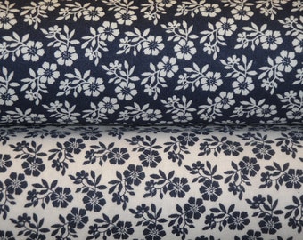 Florals Swirls Blue White Flower Reproduction Calico Quilt Apparel Fabric | Primitive Old Antique Vintage Look Fabric EIGHTH YARD BUNDLE