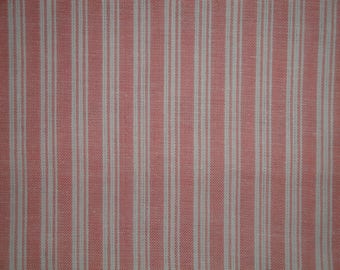 Homespun Fabric Pink Stripe Fabric | Ticking Rose Stripe Primitive Fabric | Cotton Rag Quilt Home Decor Apparel Doll Making Sewing Fabric