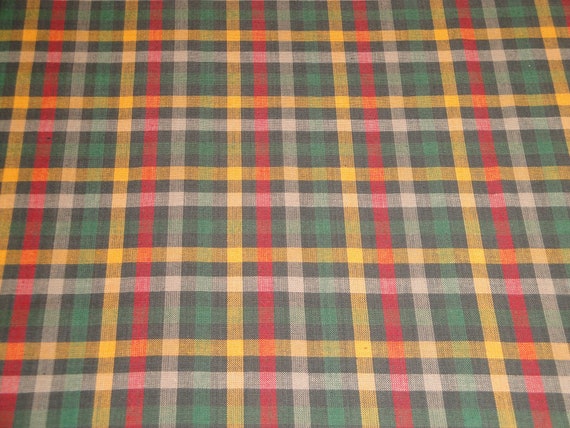 Cotton Homespun Large Plaid Check Sewing Fabric Olive Red Gold Green Taupe  Primitive Check Homespun Fabric Rustic Country Cabin Fabric 