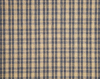 Navy Blue And Tea Dye Plaid Woven Cotton Homespun Fabric | Primitive Doll Making Quilt Sewing Country Rustic  Apparel Home Decor Fabric